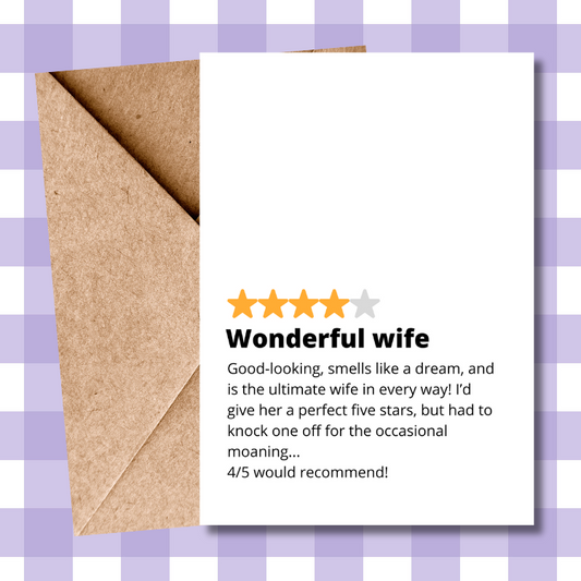 Funny Wife star rating, valentines card - anniversary, birthday, valentines from husband, him, wife, her - trending  greeting card