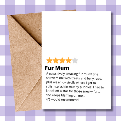 Funny Dog Mum Mother's Day Card | From Dog to Fur Mum | Pet Mother Greeting Card | Humorous Card for Dog Lovers