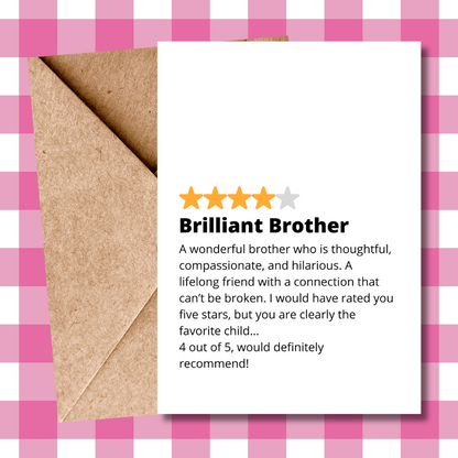 Brother Star Rating funny Birthday Card - Cheeky Banter for His Special Day