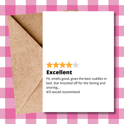 Funny Valentines Day Card - 4 Star Review - Excellent, Would Recommend - Funny Valentines gift for him, for her, for them