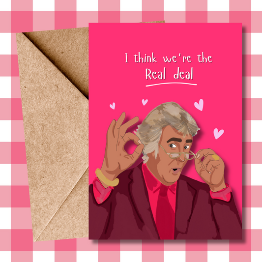 Funny David Dickinson Valentine's Card - Dickinson's Real Deal Anniversary Card - Humorous Love Card for Him or Her
