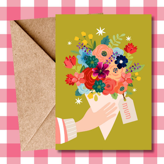 Pretty Contemporary Mother's Day Floral Bunch Card | Watercolour Floral Design | Handcrafted Greeting Card for Mum