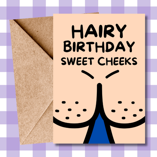 Cheeky Bum Cheek Illustration Birthday Card – Hairy Bum Banter for Him, Perfect for Husband or Boyfriend!