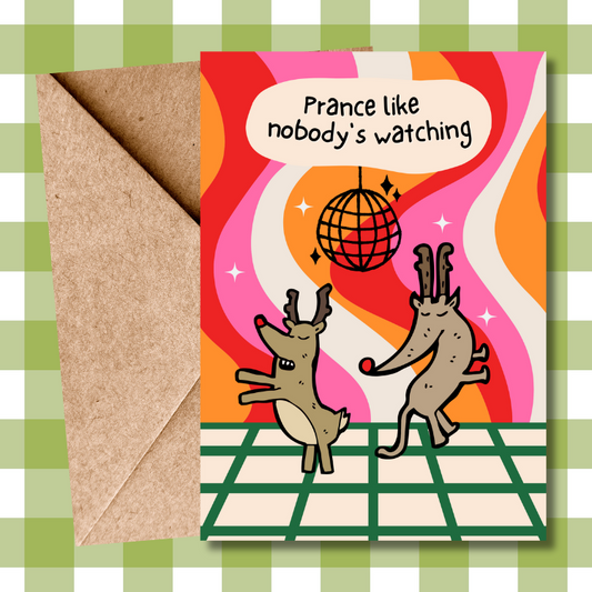 Funny Christmas Card - "Prance Like Nobody's Watching" Reindeer Holiday Greeting