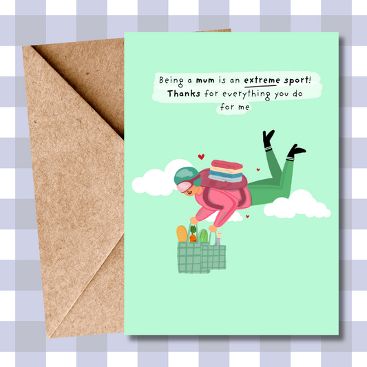 Funny Mother’s Day Card - Extreme Sports Theme - Thank You Mum Card for Mother’s Day - Humorous Chores Card