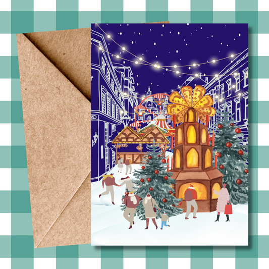 Classic Christmas Market Greeting Card, Festive Holiday Card, Winter Scene Card, Seasonal - Gift for Mum, Gift for her, Gift for him