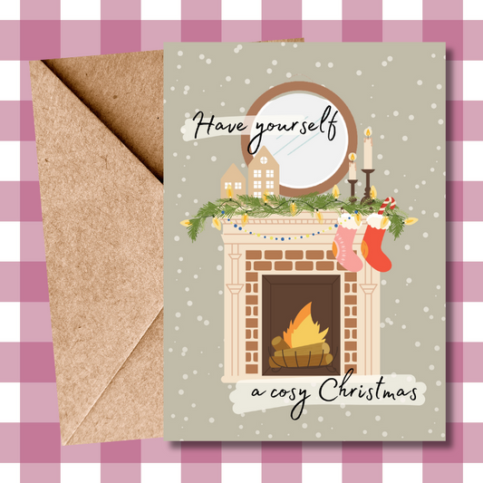 Classic Cosy Christmas Fireplace Greeting Card, Festive Holiday Card, Seasonal - Gift for Mum, Gift for her, Gift for him