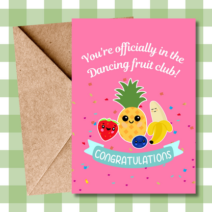 Viral Dancing Fruit Baby Congratulations Card | Perfect for Mum-to-Be | Adorable Pink Greeting Card for Him & Her | New Baby Wishes