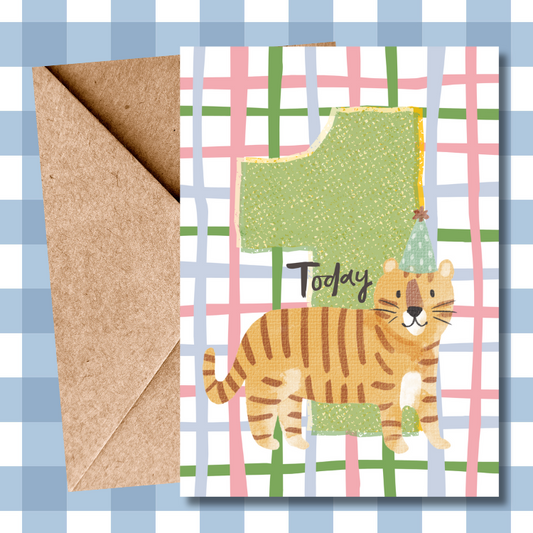 Cute First Birthday Children's Card – Woodland Tiger Watercolour Design