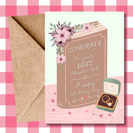 Wedding Greeting Card - Congratulations Wedding - Book Illustration - Best Chapter Yet Card