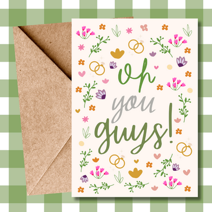 Oh You Guys Wedding Card - Ditsy Flowers Congratulations Mr & Mrs - Engagement Card