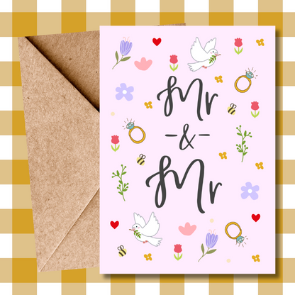 Mr and Mr Wedding Card | Ditsy Floral Calligraphy Card | LGBTQ+ Wedding Congratulations