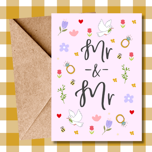 Mr and Mr Wedding Card | Ditsy Floral Calligraphy Card | LGBTQ+ Wedding Congratulations