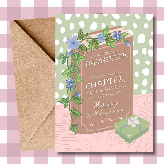 Sentimental Daughter Birthday Card - Cute Book Illustration - "Here's to Another Chapter" - Daughter Gift - Daughter Birthday Card - Daughter Love Card