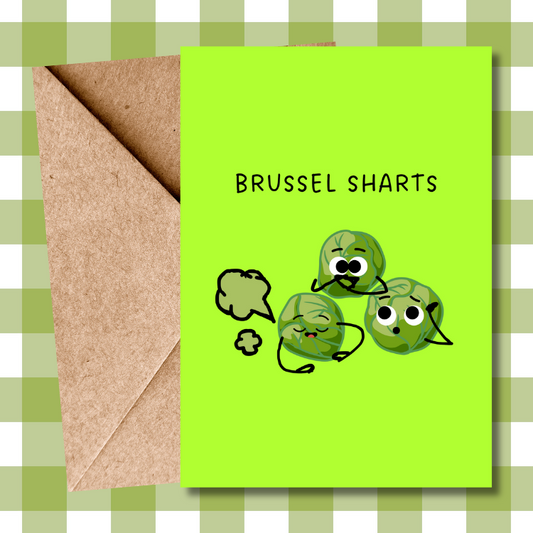 Hilarious Brussel Sprouts Christmas Card – Funny 'Brussel Sharts' Banter Greeting Card for Holiday Cheer
