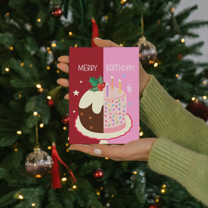 Funny Christmas Birthday Card – December 25th Birthday Card – Birthday Cake & Christmas Cake Illustration – For Him or Her