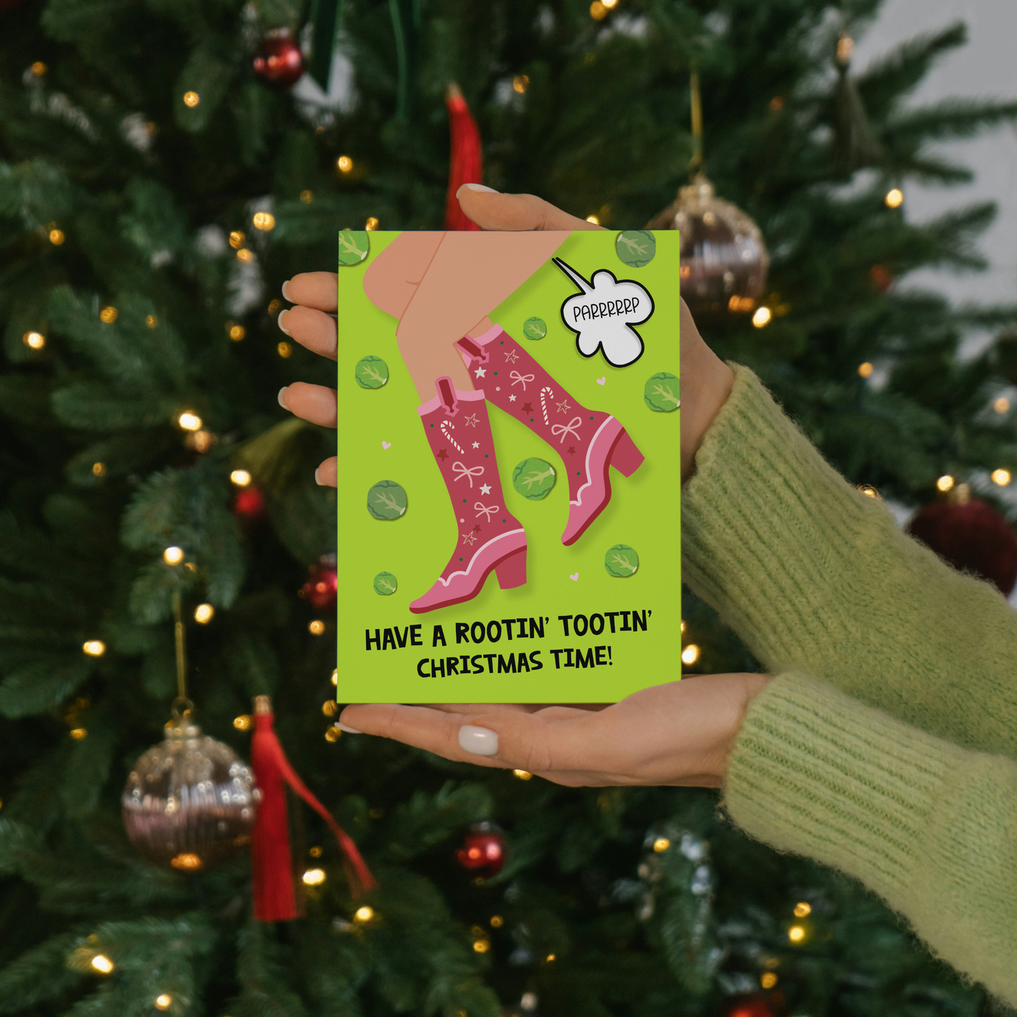 Funny Christmas Card – Cowgirl Fart Joke, Rootin' Tootin' Festive Greeting Card