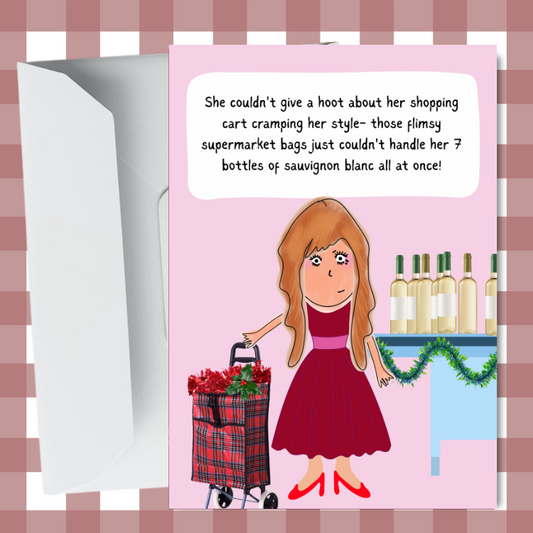 Funny Wine Christmas Card - Sauvignon Blanc Wine - Comic Illustration, Banter Card A6