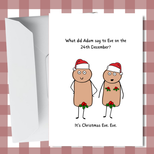 Funny Adam and Eve Christmas Card – Holiday Humour - A6 Card