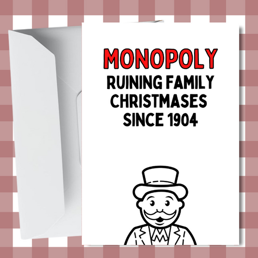 Funny Monopoly Christmas Card - Family games gift - A6 Card