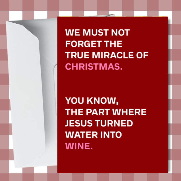 Funny Christmas Card - Nativity water to wine joke - Typography gift - A6 Card