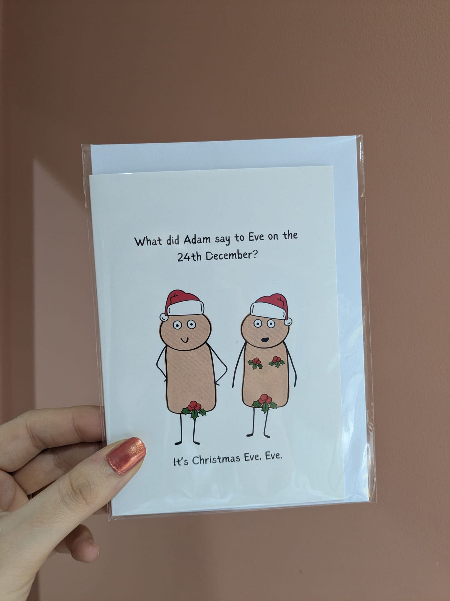 Funny Adam and Eve Christmas Card – Holiday Humour - A6 Card