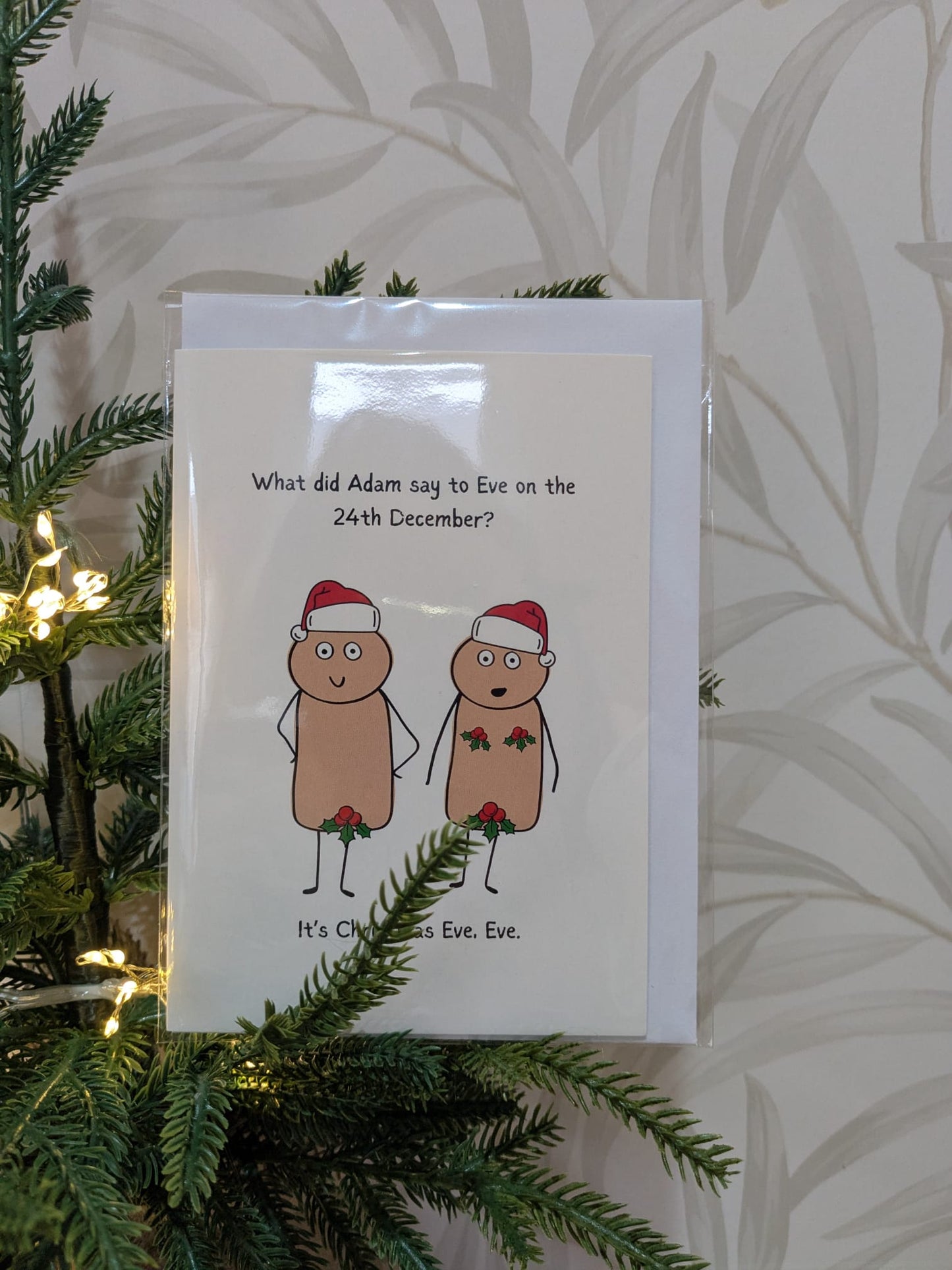 Funny Adam and Eve Christmas Card – Holiday Humour - A6 Card
