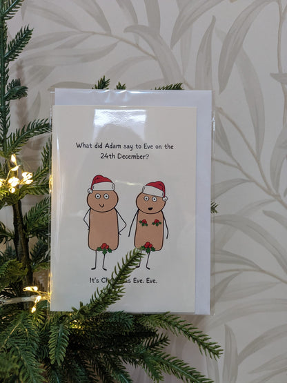 Funny Adam and Eve Christmas Card – Holiday Humour - A6 Card