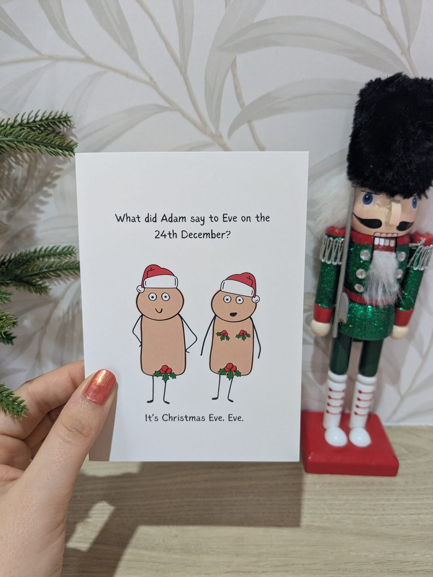 Funny Adam and Eve Christmas Card – Holiday Humour - A6 Card