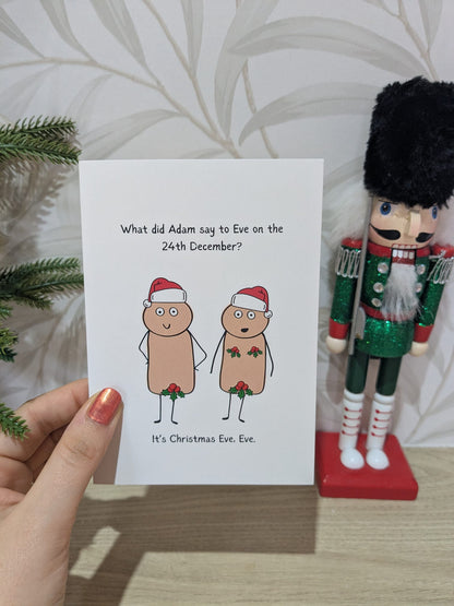 Funny Adam and Eve Christmas Card – Holiday Humour - A6 Card