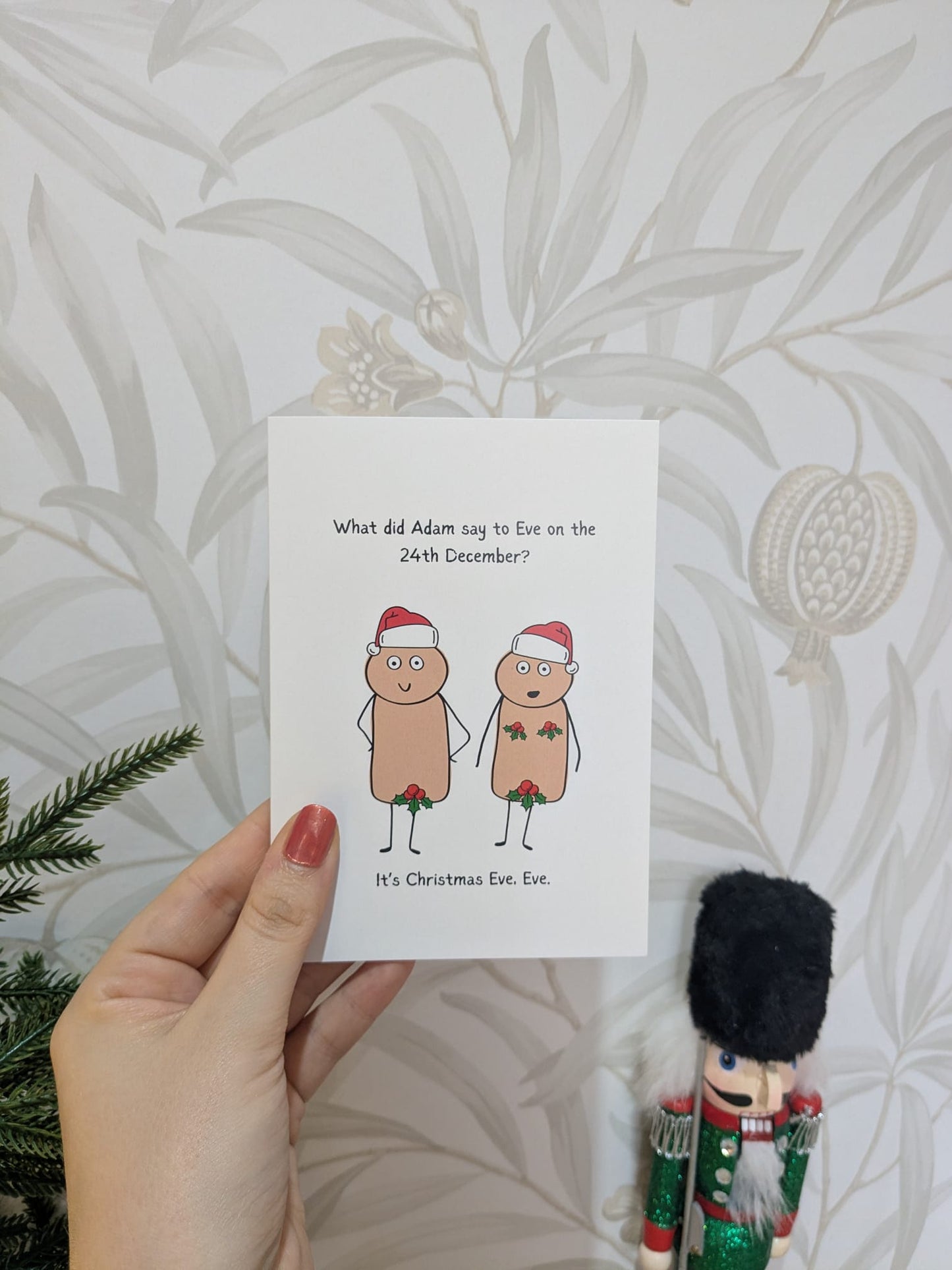 Funny Adam and Eve Christmas Card – Holiday Humour - A6 Card