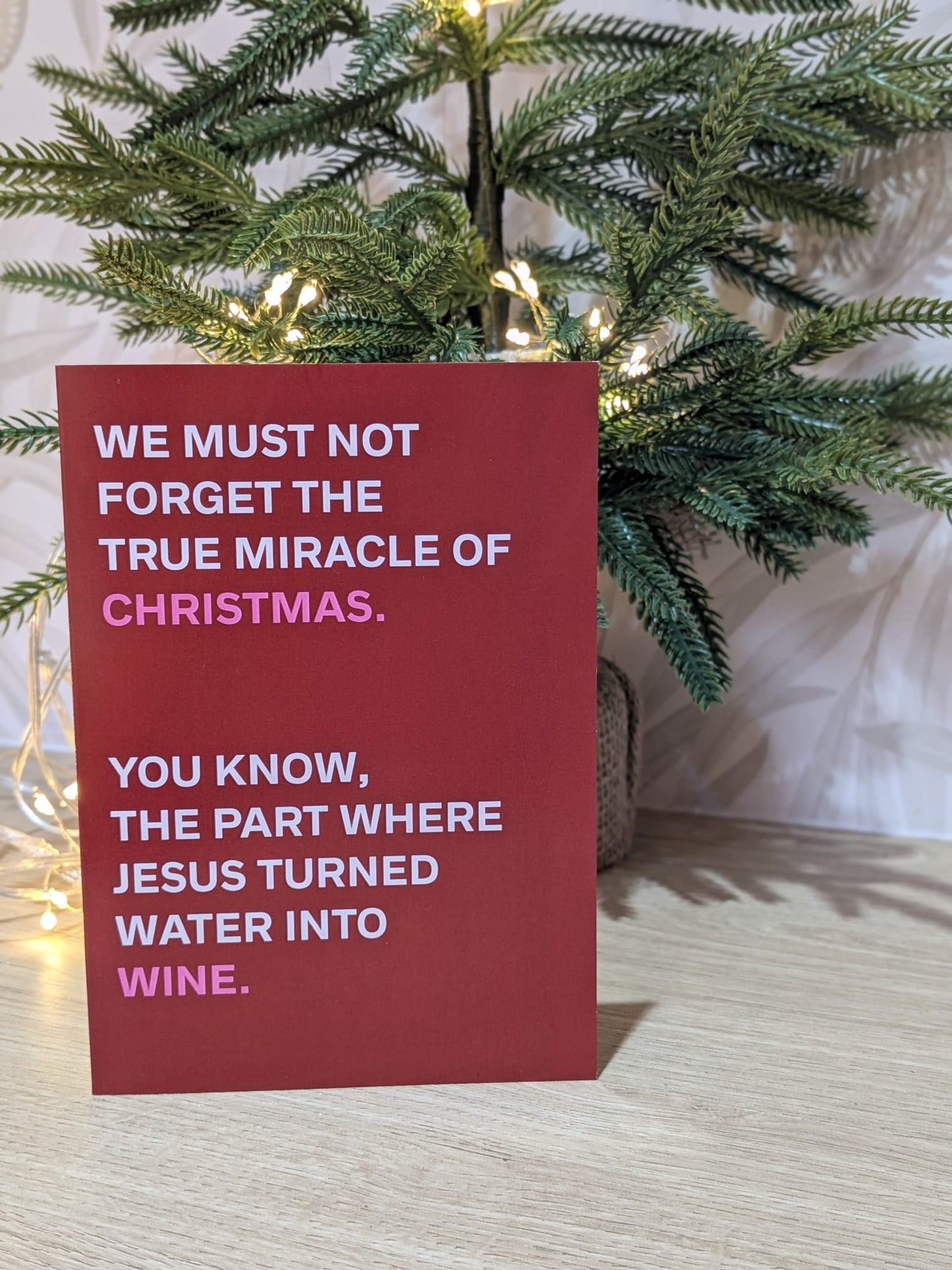 Funny Christmas Card - Nativity water to wine joke - Typography gift - A6 Card