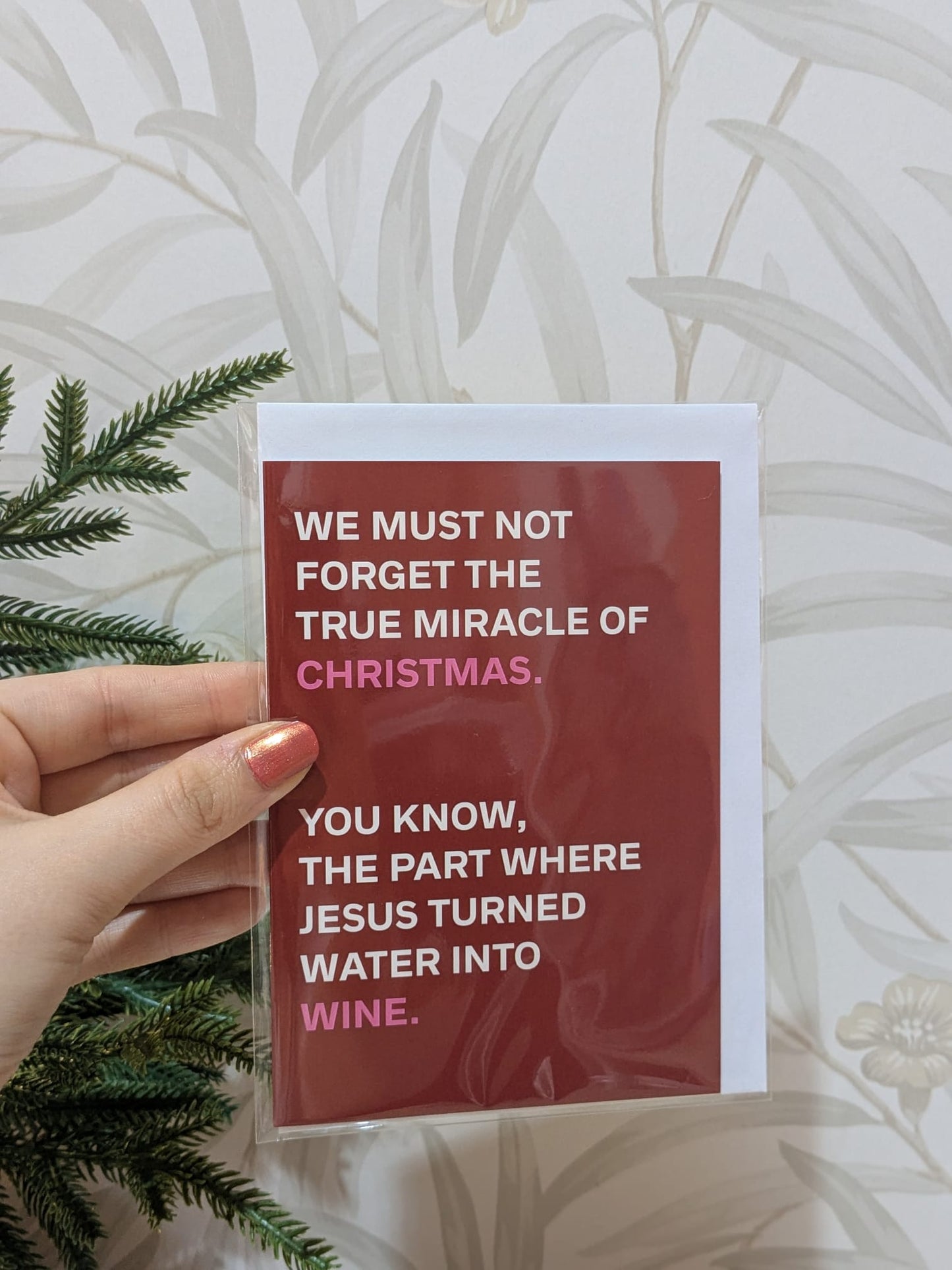 Funny Christmas Card - Nativity water to wine joke - Typography gift - A6 Card