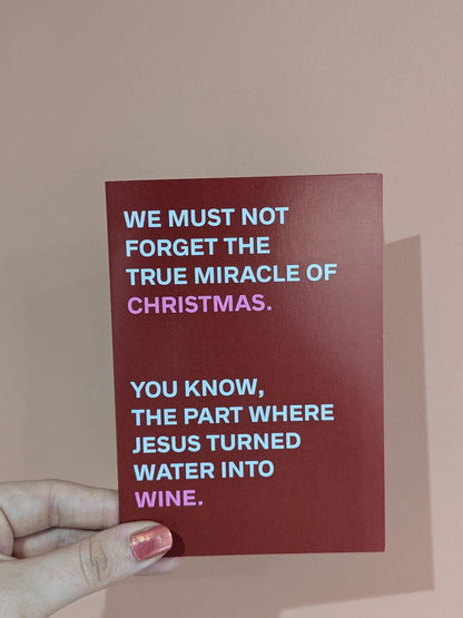 Funny Christmas Card - Nativity water to wine joke - Typography gift - A6 Card