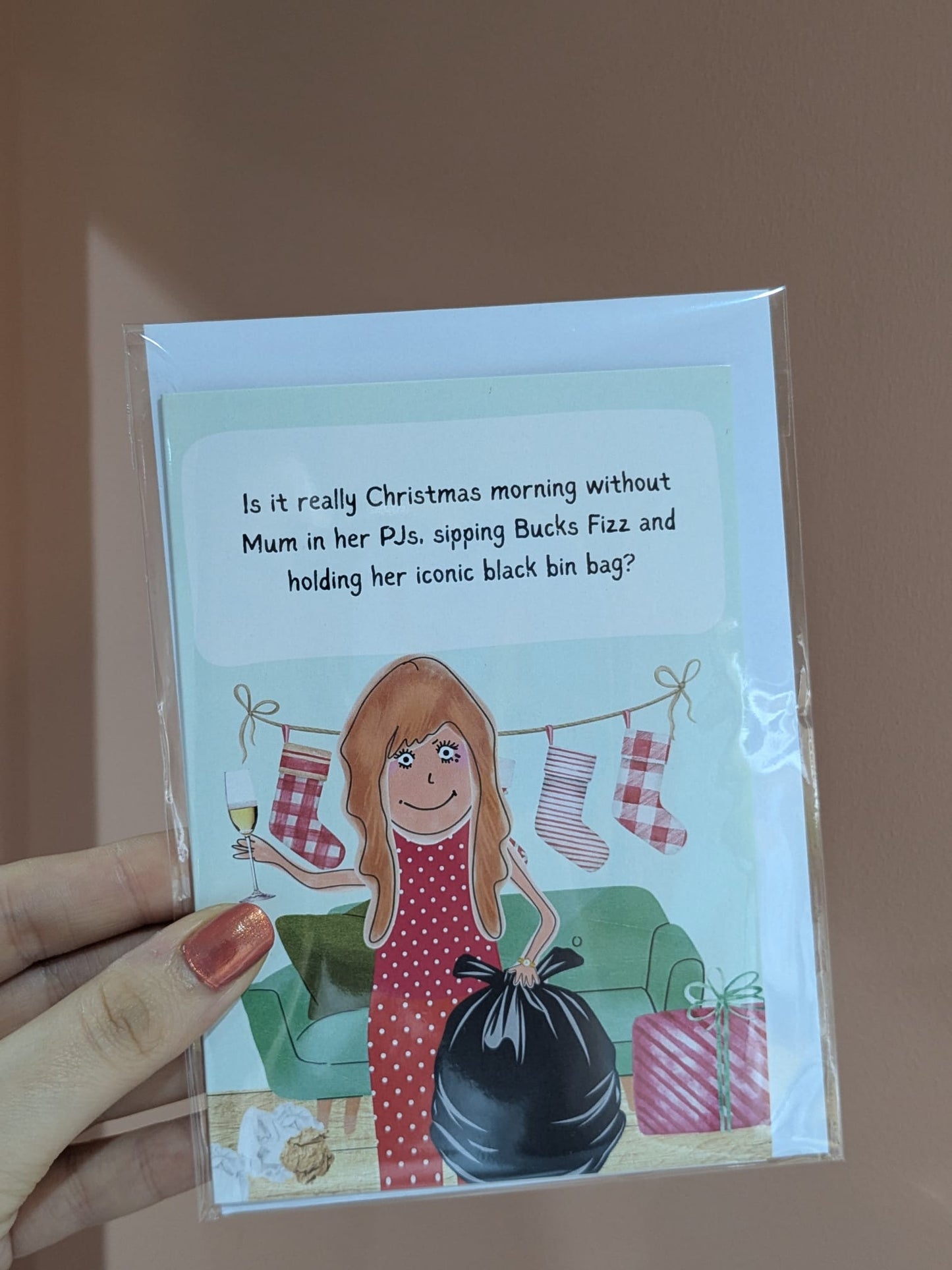 Funny Christmas Card – Mum Christmas Morning bin bag duties - Xmas Gift for Mum A6