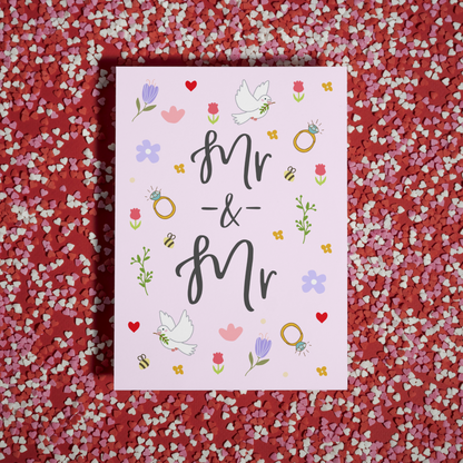 Mr and Mr Wedding Card | Ditsy Floral Calligraphy Card | LGBTQ+ Wedding Congratulations