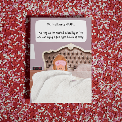 Funny Birthday Card — Party Hard 'Til 9PM — Humorous Banter Card for Him, Her, Friends — Witty Birthday Greeting — Humorous Party Card