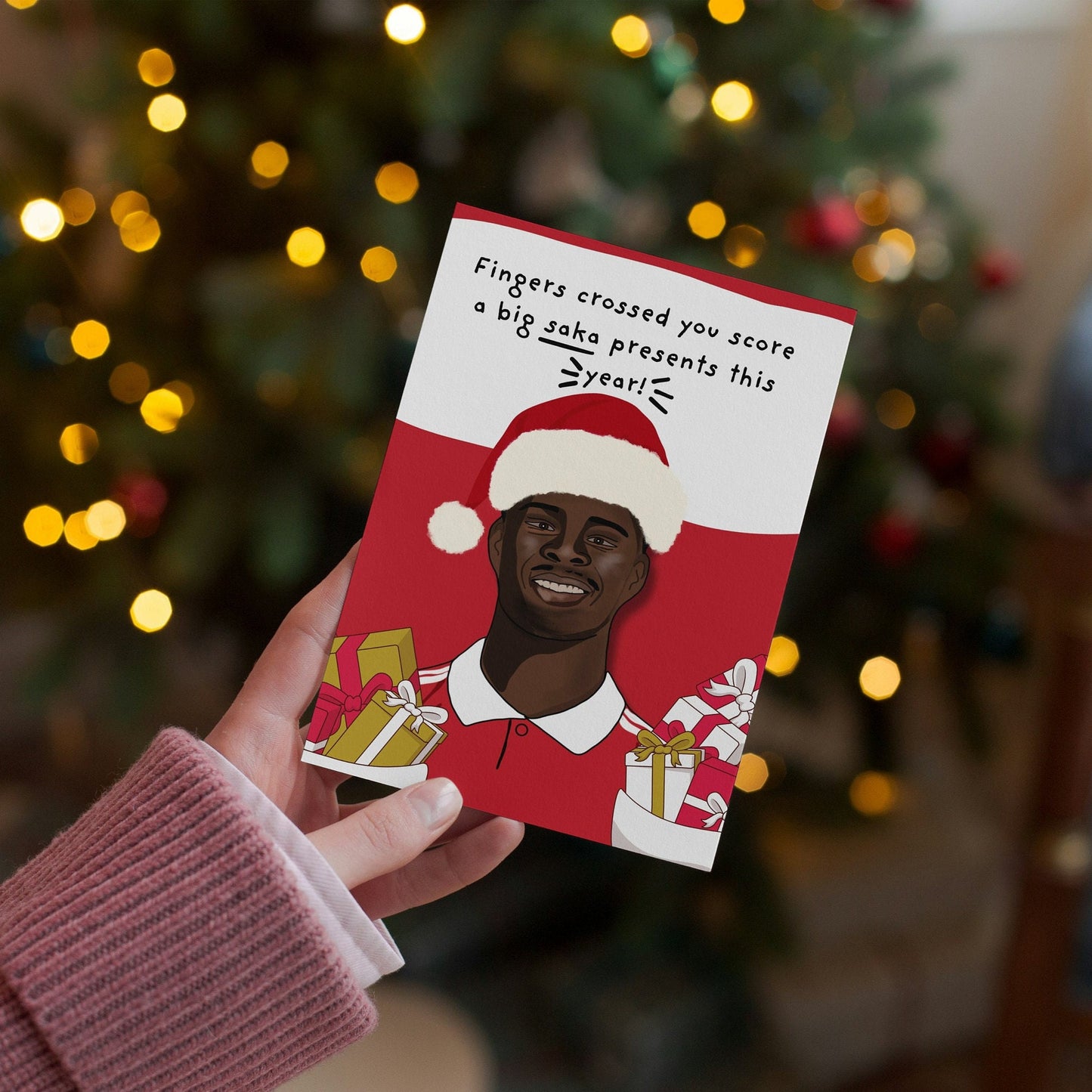 Bakayo Saka Arsenal Football Presents themed Christmas Card For Gunners Arsenal Reds Fans For son For daughter For him For her For friends