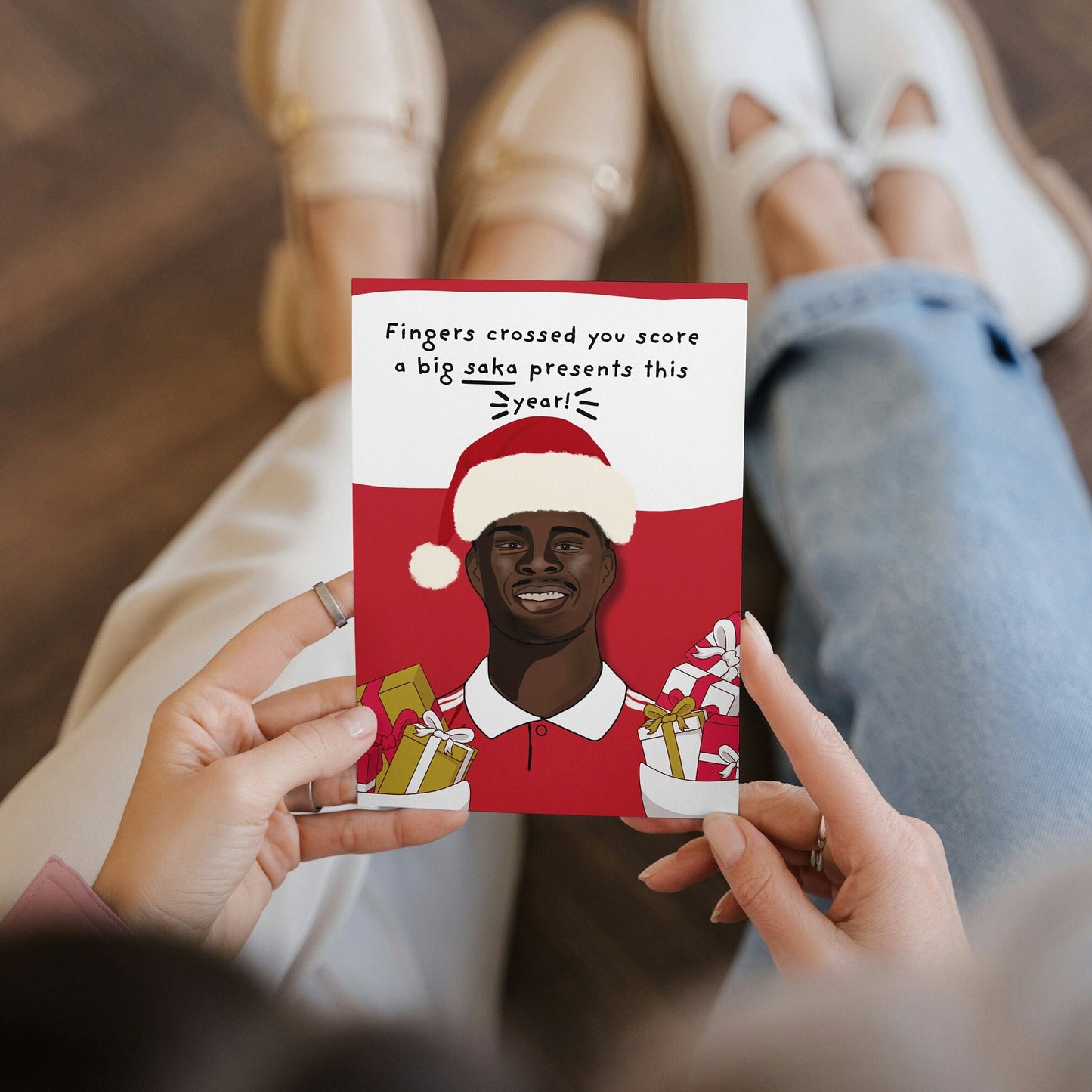 Bakayo Saka Arsenal Football Presents themed Christmas Card For Gunners Arsenal Reds Fans For son For daughter For him For her For friends