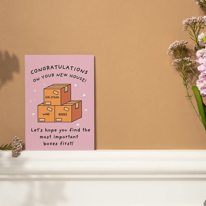Funny Moving Home Card - Congratulations on the New House - Homeowner Gift - Alcohol Stash Greeting Card