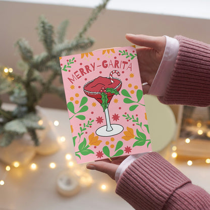 Cheerful Margarita Cheers Card, Unique Handmade Christmas Greeting, Festive Gift for Anyone