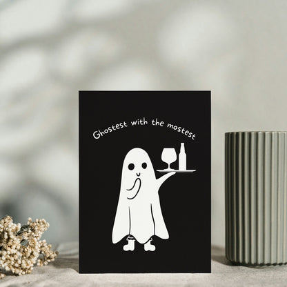 Happy Halloween Card, Funny Halloween Card, Funny Ghost, ghostest with the mostest pun Card