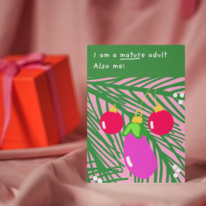 Festive Greetings Card with Playful Bauble Penis and Balls Illustration - Cheeky rude Christmas card for him, gift for her, gift for friend