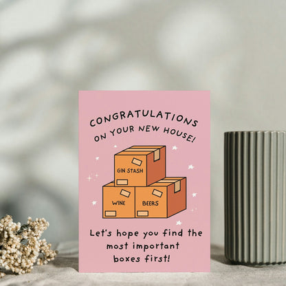 Funny Moving Home Card - Congratulations on the New House - Homeowner Gift - Alcohol Stash Greeting Card