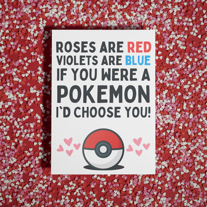 Pokemon, Valentine's Day Card, Roses are red, funny, Pikachu, Valentine's, for him, for her