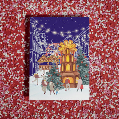 Classic Christmas Market Greeting Card, Festive Holiday Card, Winter Scene Card, Seasonal - Gift for Mum, Gift for her, Gift for him