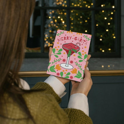 Cheerful Margarita Cheers Card, Unique Handmade Christmas Greeting, Festive Gift for Anyone