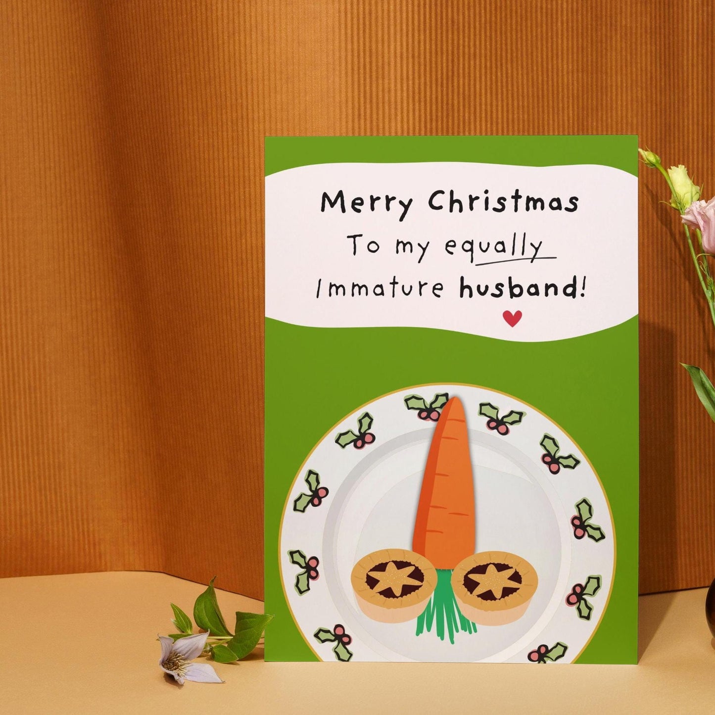 Funny Rude Christmas Card for Husband, Carrot & Mince Pie Design, Cheeky Xmas Card, Adult Humour Greeting Card