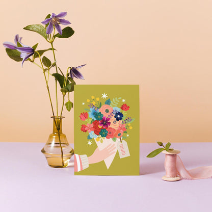 Pretty Contemporary Mother's Day Floral Bunch Card | Watercolour Floral Design | Handcrafted Greeting Card for Mum