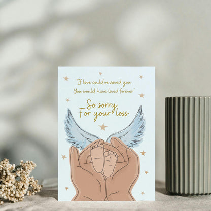 Heartfelt Stillbirth Condolence Card - "So Sorry for Your Loss" - Supportive Greetings for Baby Loss - angel wings illustration